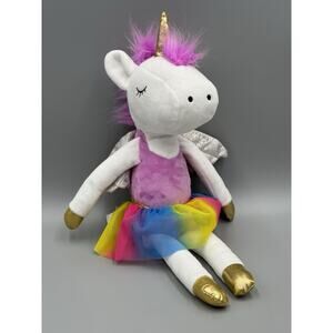 Novogratz White Unicorn Plush Purple Mane 19” Stuffed Animal In Rainbow Tutu